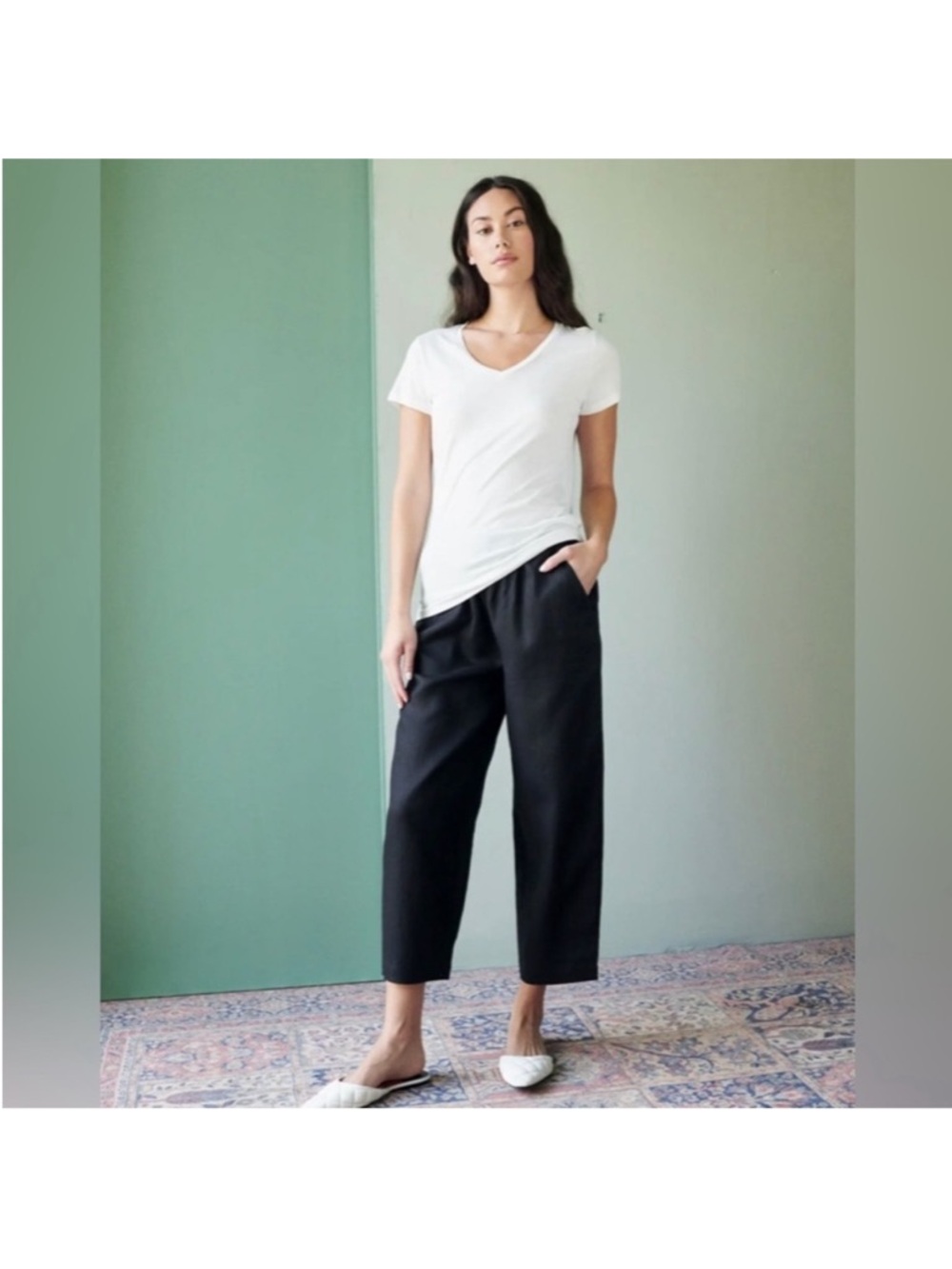Quince 100% European Linen Pants Wide Leg Black Beach Lagenlook Vacation XL